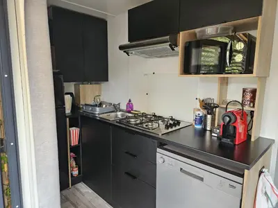 Cuisine ou kitchenette dans l'établissement Mobilhomme Privilège