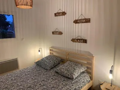 Un ou plusieurs lits dans un hébergement de l'établissement Magnifique maison neuve Mimizan plage entre pins et océan