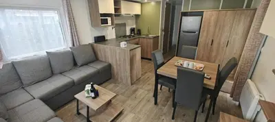 Cuisine ou kitchenette dans l'établissement MH310 2 chambres et 2 salles de bain de 40m2 dans camping 4 étoiles