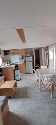 Cuisine ou kitchenette dans l'établissement Mobil home chez Thierry et Véro