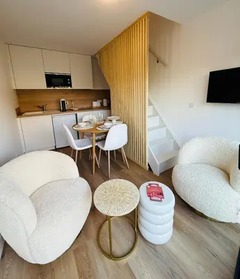 Cuisine ou kitchenette dans l'établissement Studio Spa Du Bassin