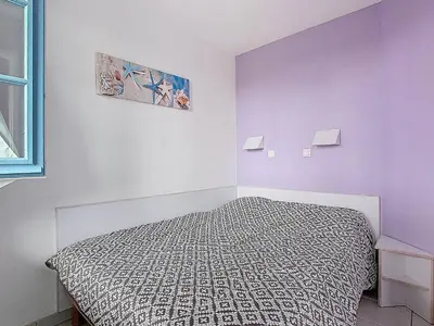 Un ou plusieurs lits dans un hébergement de l'établissement Charmant T2 à Moliets, terrasse, parc résidentiel - FR-1-857-60