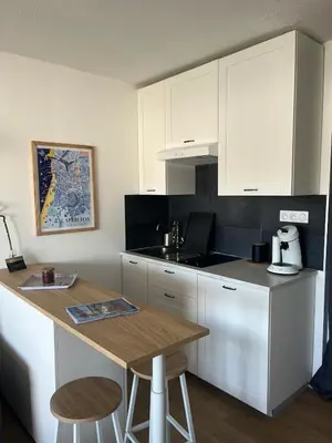 Cuisine ou kitchenette dans l'établissement Au cœur du port de Capbreton studio confort