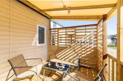 Balcon ou terrasse dans l'établissement Mobil-home spacieux Capbreton - Proche plage