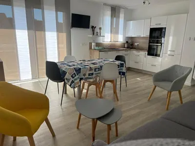 Cuisine ou kitchenette dans l'établissement Appartement Mimizan Plage