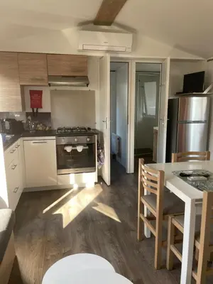 Cuisine ou kitchenette dans l'établissement MH 459 3 chambres et 1 salle de bain dans camping 4 étoiles