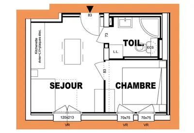 Plan de l'établissement Appartement cosy Vieux Boucau 22m² + Wifi
