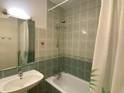 Salle de bains dans l'établissement Appartement T3 à 100m de l'océan, terrasse, animaux acceptés, bien aménagé pour vacances - FR-1-379-75