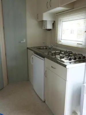 Cuisine ou kitchenette dans l'établissement Mobil-Home The Duck