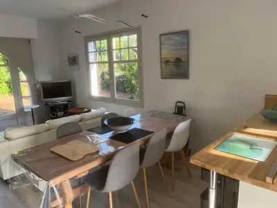 Télévision ou salle de divertissement dans l'établissement Maison landaise avec jardin au cœur des Abatilles, proche golf et plages - Arcachon - FR-1-319-383