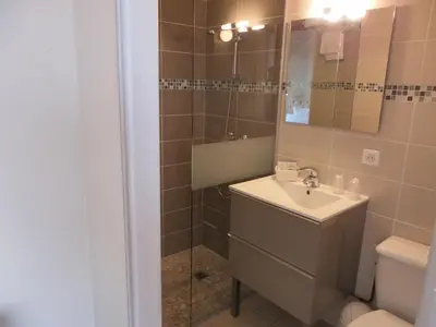Salle de bains dans l'établissement Hôtel Le Plaisance