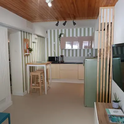 Cuisine ou kitchenette dans l'établissement HOSSEGOR LE GARDEN lac et océan à pieds