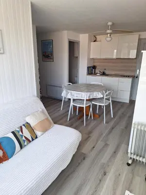 Cuisine ou kitchenette dans l'établissement appartement T2bis idealement situé au bord du lac marin de Vieux Boucau