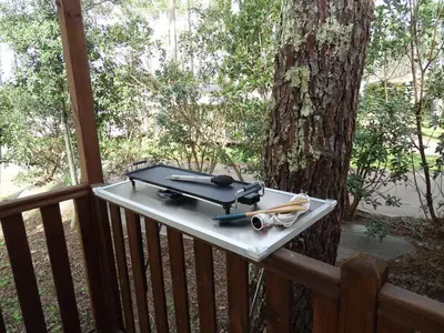 Balcon ou terrasse dans l'établissement Escape MobilHome aux Dunes de Contis