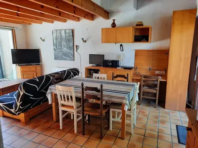 Télévision ou salle de divertissement dans l'établissement Villa confortable à Seignosse : plage, commerces et piste cyclable à proximité - FR-1-239-771