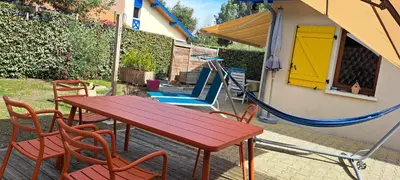 Terrasse ou espace extérieur de l'établissement Maison Cosy classée 3 étoiles proche plages de surf de Contis