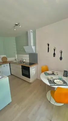 Cuisine ou kitchenette dans l'établissement Agréable petit gîte avec jardinet et piscine