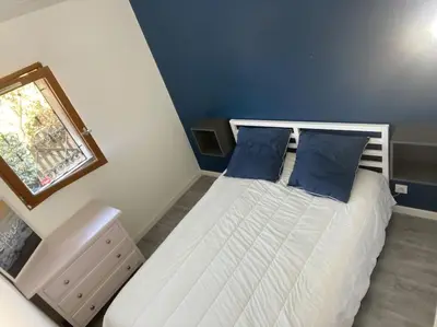 Un ou plusieurs lits dans un hébergement de l'établissement Capbreton Villa Patio 27m2 5 pers près port plages