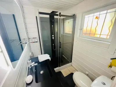Salle de bains dans l'établissement Chalet domaine forge 6-8pers jacuzzi terrasse plancha proche commerces