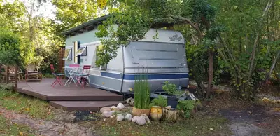 Jardin de l'établissement L'Hermitage au sein d'un jardin forêt près de l'océan
