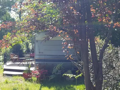 Jardin de l'établissement L'Hermitage au sein d'un jardin forêt près de l'océan