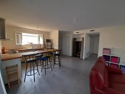 Cuisine ou kitchenette dans l'établissement Maison Aureilhan Mimizan Landes