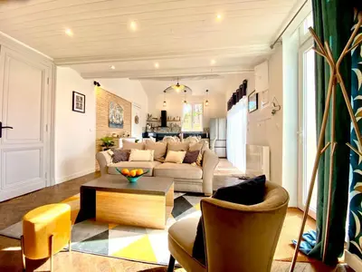 Coin salon dans l'établissement Élégante maison au bord du bassin Arcachon