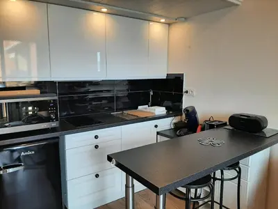 Cuisine ou kitchenette dans l'établissement Duplex cosy avec piscine et parking à Capbreton - FR-1-239-870