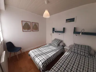 Un ou plusieurs lits dans un hébergement de l'établissement Villa Patio Charmante, 2 Pas des Plages, Terrasse, Parking, Piste Cyclable - FR-1-239-892
