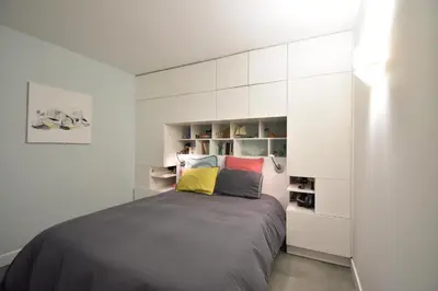 Un ou plusieurs lits dans un hébergement de l'établissement Bourret - Bel appartement avec grande terrasse - rénové avec goût proche centre ville, lac et plages d'HOSSEGOR