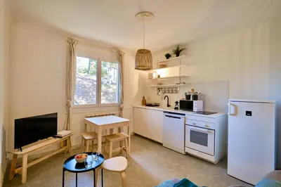 Cuisine ou kitchenette dans l'établissement Clemence Green, Villa Hostal Naou Hossegor- wifi - sauna - salle de sport - netflix